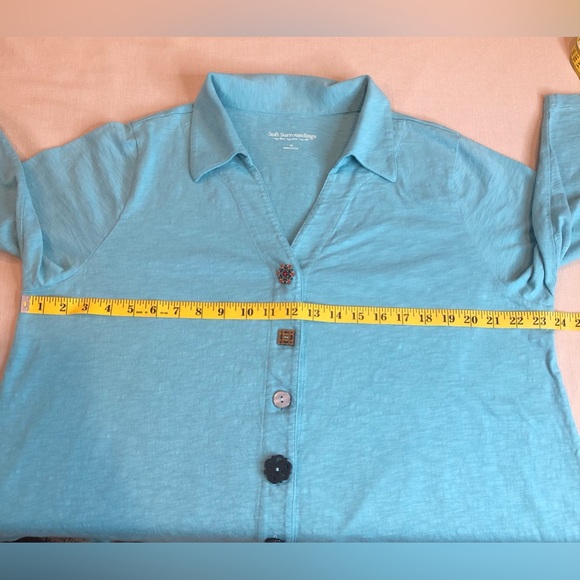 Soft Surroundings Danielle Button Top 3/4 Sleeve Turquoise Size 1X - Picture 13 of 14